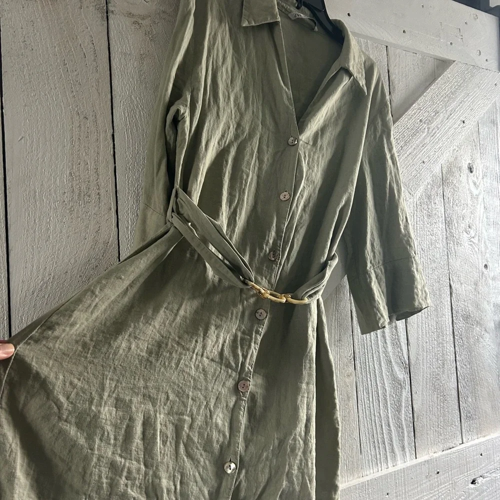 Zara Sage Green Casual Dress - Picture 2 of 8